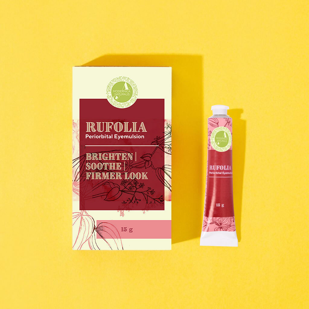 Rufolia Periorbital Emulsja pod Oczy – Rozjaśnia, Łagodzi i Ujędrnia Okolice Oczu z Manjisthą, Aloesem, Niacynamidem i Kwasem Hialuronowym (Rufolia Periorbital Eyemulsion - Brighten, Soothe and Firm Under-Eyes with Manjistha, Aloe Vera, Niacinamide)