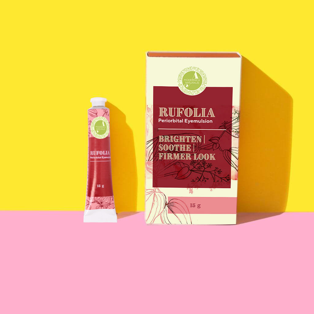 Rufolia Periorbital Emulsja pod Oczy – Rozjaśnia, Łagodzi i Ujędrnia Okolice Oczu z Manjisthą, Aloesem, Niacynamidem i Kwasem Hialuronowym (Rufolia Periorbital Eyemulsion - Brighten, Soothe and Firm Under-Eyes with Manjistha, Aloe Vera, Niacinamide)