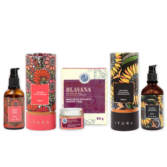 Zestaw z czarną soczewicą The Ayurveda Experience  -  Trio do Twarzy i Ciała z Potęgą Czarnej Soczewicy (The Ayurveda Experience Black Gram Edit BGT - Face and Body Trio with the Power of Black Gram)