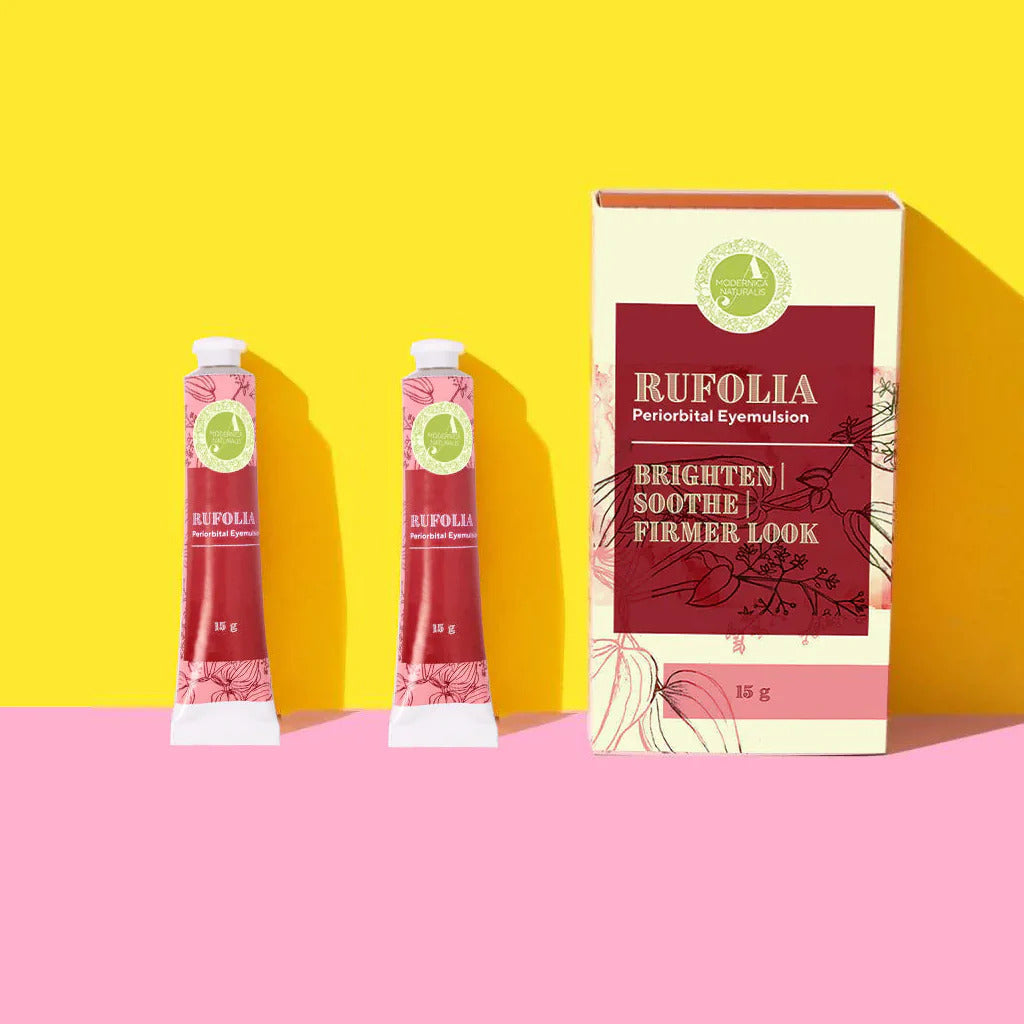 Rufolia Periorbital Emulsja pod Oczy – Rozjaśnia, Łagodzi i Ujędrnia Okolice Oczu z Manjisthą, Aloesem, Niacynamidem i Kwasem Hialuronowym (Rufolia Periorbital Eyemulsion - Brighten, Soothe and Firm Under-Eyes with Manjistha, Aloe Vera, Niacinamide)